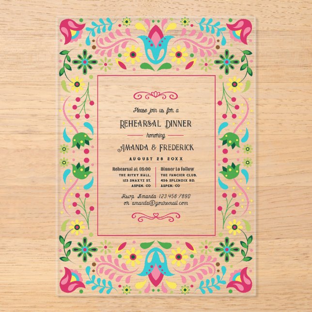 Invitations En Acrylique Dîner de répétition d'art populaire mexicain Fiest (Recto)