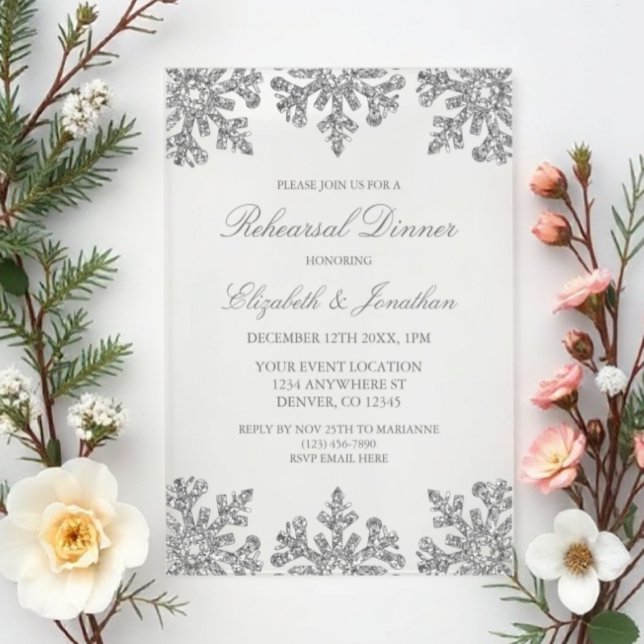 Invitations En Acrylique Dîner de répétition de l'hiver Flocon de neige arg (Créateur téléchargé)