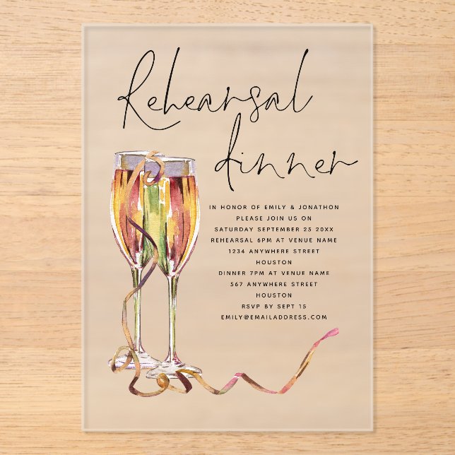 Invitations En Acrylique Dîner de répétition de mariage avec écriture moder (Recto)