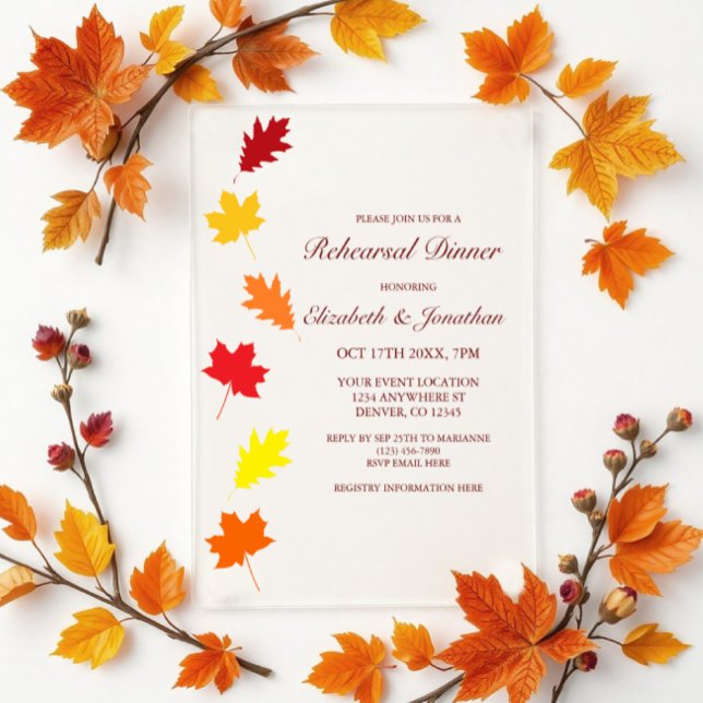 Invitations En Acrylique Dîner de répétition des feuilles d'automne (Créateur téléchargé)