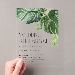 Invitations En Acrylique Dîner de répétition d'été aux feuilles de Monstera