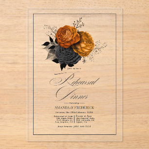 Invitations En Acrylique Dîner de répétition gothique orange et noire flora