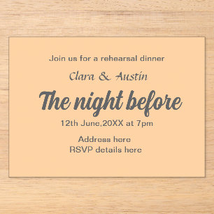 Invitations En Acrylique dîner de répétition la veille simple minimal m