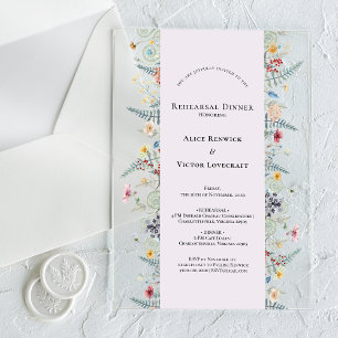 Invitations En Acrylique Dîner de répétition simple Fleur sauvage Fern Lave