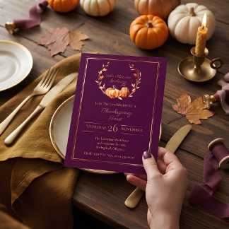 Invitations En Acrylique Dîner de Thanksgiving avec citrouille botanique Vi