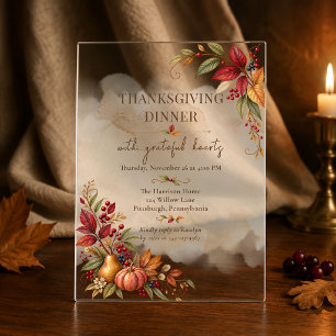 Invitations En Acrylique Dîner de Thanksgiving botanique automnal élégant
