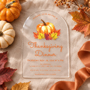 Invitations En Acrylique Dîner de Thanksgiving Citrouille Feuilles d'automn