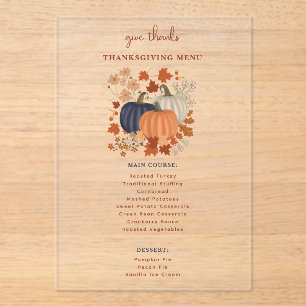 Invitations En Acrylique Dîner de Thanksgiving citrouille Menu