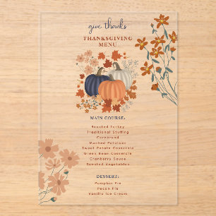 Invitations En Acrylique Dîner de Thanksgiving citrouille Menu