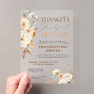Invitations En Acrylique Dîner de Thanksgiving Floral Automnal Élégant Rust