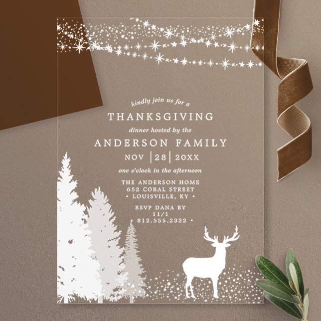 Invitations En Acrylique Dîner de Thanksgiving Rustique en Forêt avec Cerf  (Créateur téléchargé)