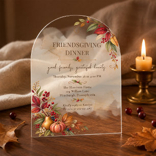 Invitations En Acrylique Dîner Élégant de Friendsgiving avec Arches Botaniq