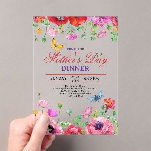 Invitations En Acrylique Dîner élégant de la fête des mères avec fleurs sau