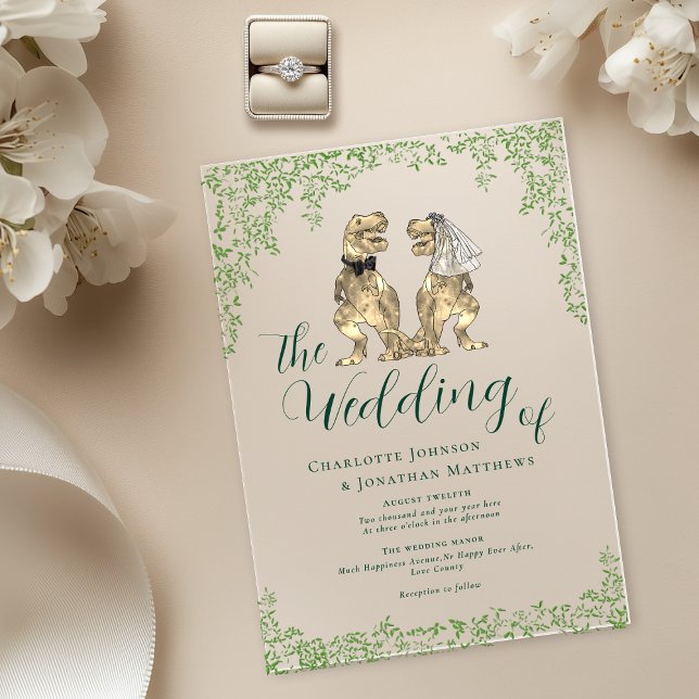 Invitations En Acrylique Dinosaur Thème Mariage (Dinosaur theme wedding dark green elegant modern script eucalyptus foliage acrylic invitation )