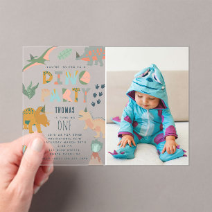 Invitations En Acrylique Dinosaures Boho Fête Dino Animaux Anniversaire Pho