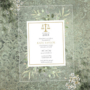Invitations En Acrylique Diplôme de l'école de droit Moderne Verdure Or