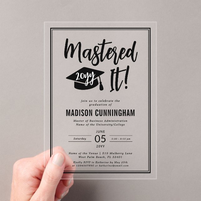 Invitations En Acrylique Diplôme de Master Moderne Réussi   (In situ (ordinateur de poche))