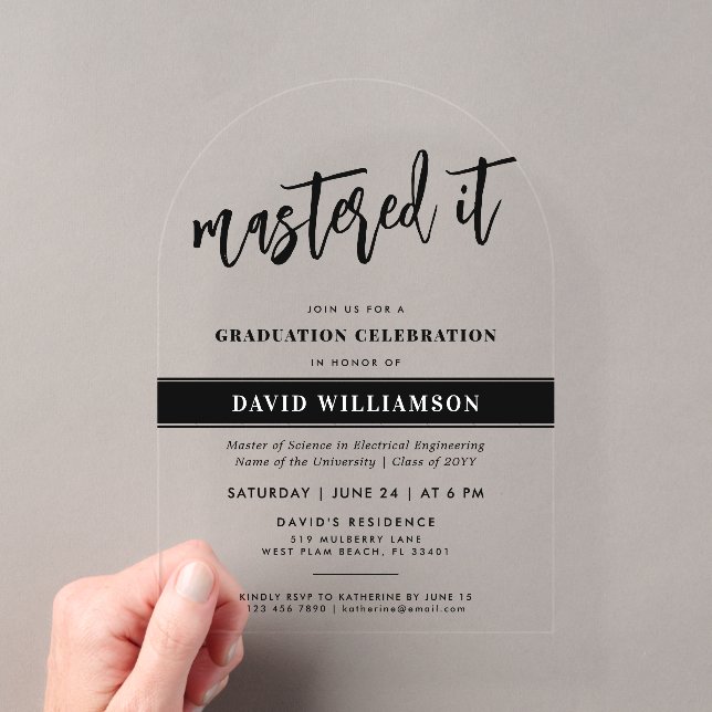 Invitations En Acrylique Diplômé d'un master moderne l'a maîtrisé (In situ (ordinateur de poche))