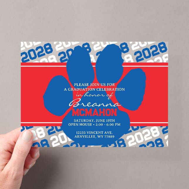 Invitations En Acrylique Diplôme Empreinte de Patte Bleu, Rouge & Blanc Gla (In situ (ordinateur de poche))