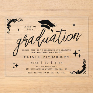 Invitations En Acrylique Diplôme Personnalisé Écriture Élégante Étoiles & C