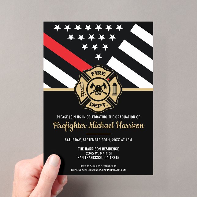 Invitations En Acrylique Diplômé Pompiers Drapeau Ligne Rouge (In situ (ordinateur de poche))
