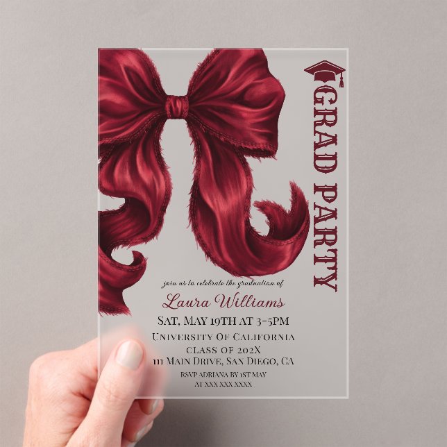 Invitations En Acrylique Diplôme Ruban Rouge Luxe (In situ (ordinateur de poche))