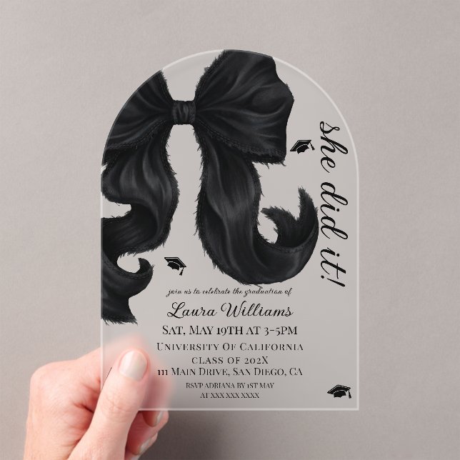 Invitations En Acrylique Diplômée de Bow Elle a réussi  (In situ (ordinateur de poche))
