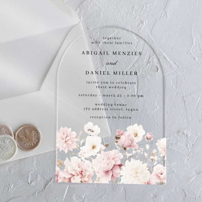 Invitations En Acrylique Divine Elegant Blush & White Floral Mariage (Créateur téléchargé)