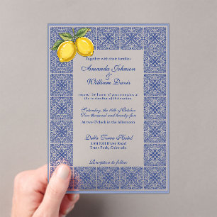Invitations En Acrylique Dolce Vita - Carreaux Italiens et Citrons Mariage