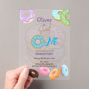 Invitations En Acrylique Donut 1er anniversaire bébé garçon