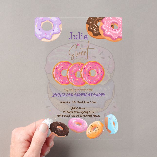 Invitations En Acrylique Donut 3e anniversaire rose  (In situ (ordinateur de poche))