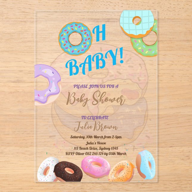 Invitations En Acrylique Donut Baby shower garçon (Recto)