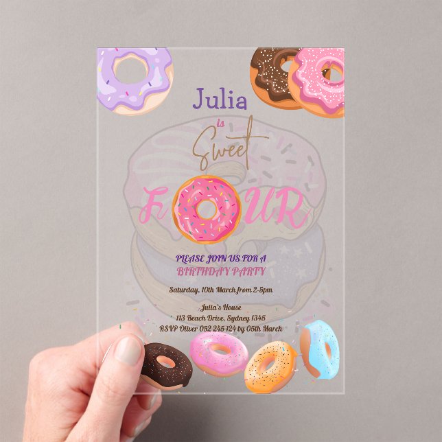 Invitations En Acrylique Donut fille de 4ème anniversaire (In situ (ordinateur de poche))