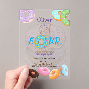Invitations En Acrylique Donut garçon de 4 ans