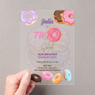 Invitations En Acrylique Donut rose 2e anniversaire
