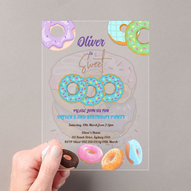 Invitations En Acrylique Donut Sweet 3 anniversaire garçon (In situ (ordinateur de poche))