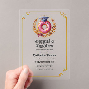 Invitations En Acrylique Donuts roses et dorés et diplômes Fête de fin d'ét