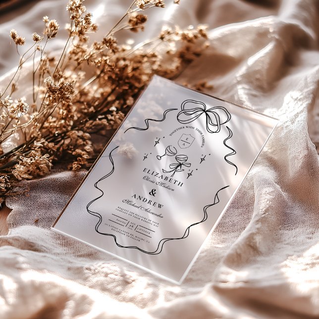 Invitations En Acrylique Doodle Champagne Whimsical Bow Mariage (Créateur téléchargé)