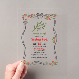 Invitations En Acrylique Doodle Dessiné à la Main pour une Fête de Noël Cla