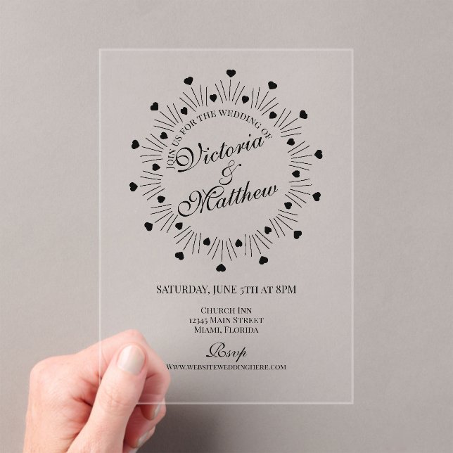 Invitations En Acrylique Doodle Hearts Frame Script Wedding (In situ (ordinateur de poche))