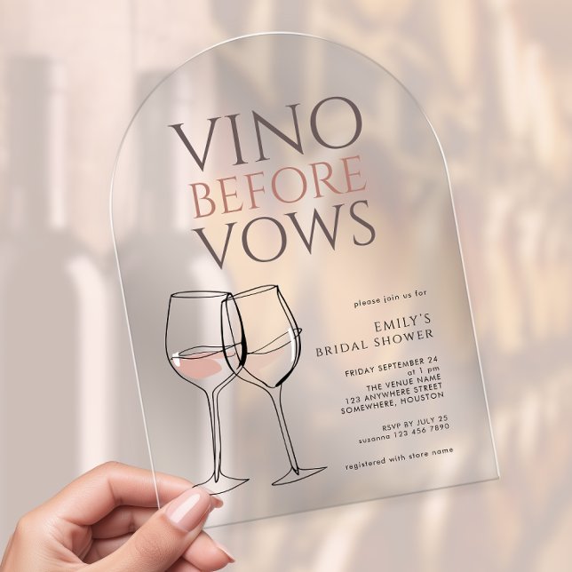 Invitations En Acrylique Doodle Illustration Vino Before Vows Bridal Shower (Créateur téléchargé)