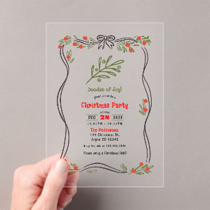 Invitations En Acrylique Doodles de joie tirés à la main Fête de Noël clair