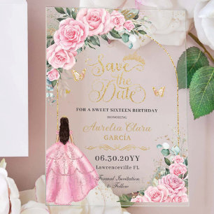 Invitations En Acrylique Douce 16 Épargnez la Date Roses Roses Fleur Prince