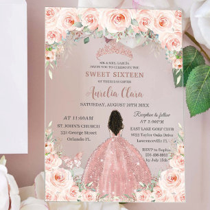 Invitations En Acrylique Douce 16 Teinte Rose Florale Rose Or Brun Fille