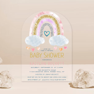 Invitations En Acrylique Douce Baby Shower Arc-en-Ciel