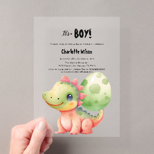 Invitations En Acrylique Douce Baby-Shower de dinosaure bébé aquarelle