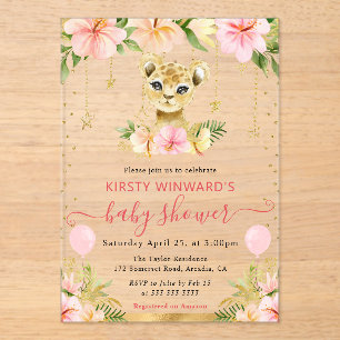 Invitations En Acrylique Douce Baby Shower Jungle Floral Lionceau à l'aquar