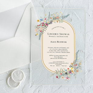 Invitations En Acrylique Douce Douche de Lingerie Bohème Fleurie Beige