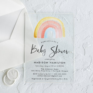 Invitations En Acrylique Douce et Colorée Fête de Naissance Arc-en-Ciel Aqu