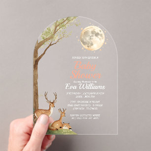 Invitations En Acrylique Douce Fête de Bébé: Amis de la Forêt & Lune Économ
